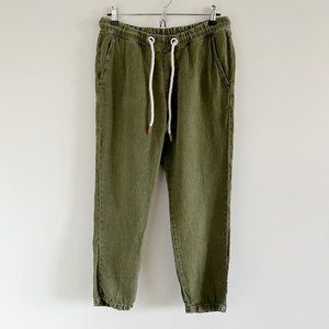 Zara 100% Linen Jogger Pants Medium Green Pull On